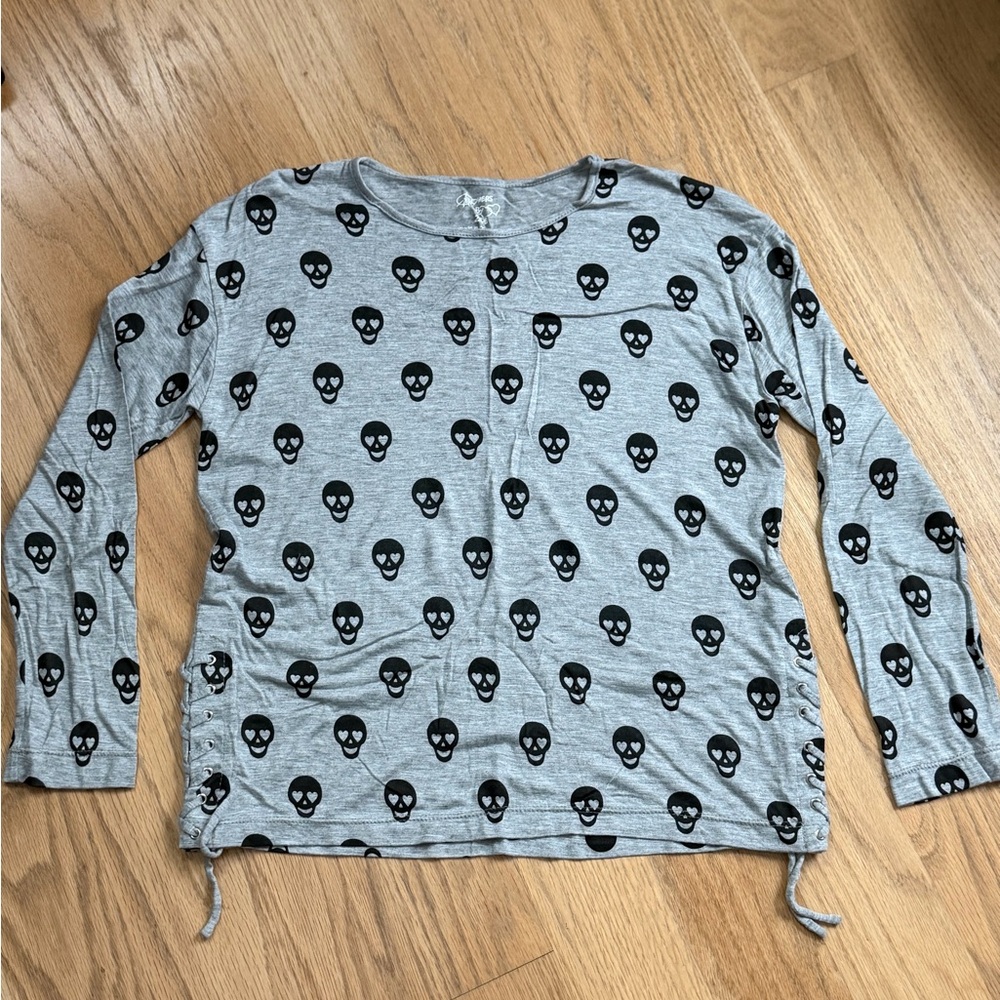 Flowers by Zoe Long Sleeve Top, Gray w Cute Skull Print, Girls, Sz M, worn once
